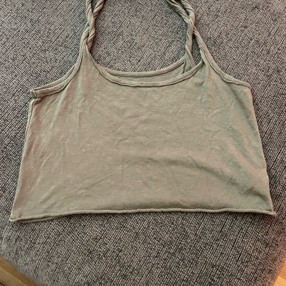 Aerie Green Sleeveless Fitted Crop Tank Top
